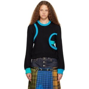 Andersson Bell Black Blue Women's Slit Deconstructed Sweatshirt Medium